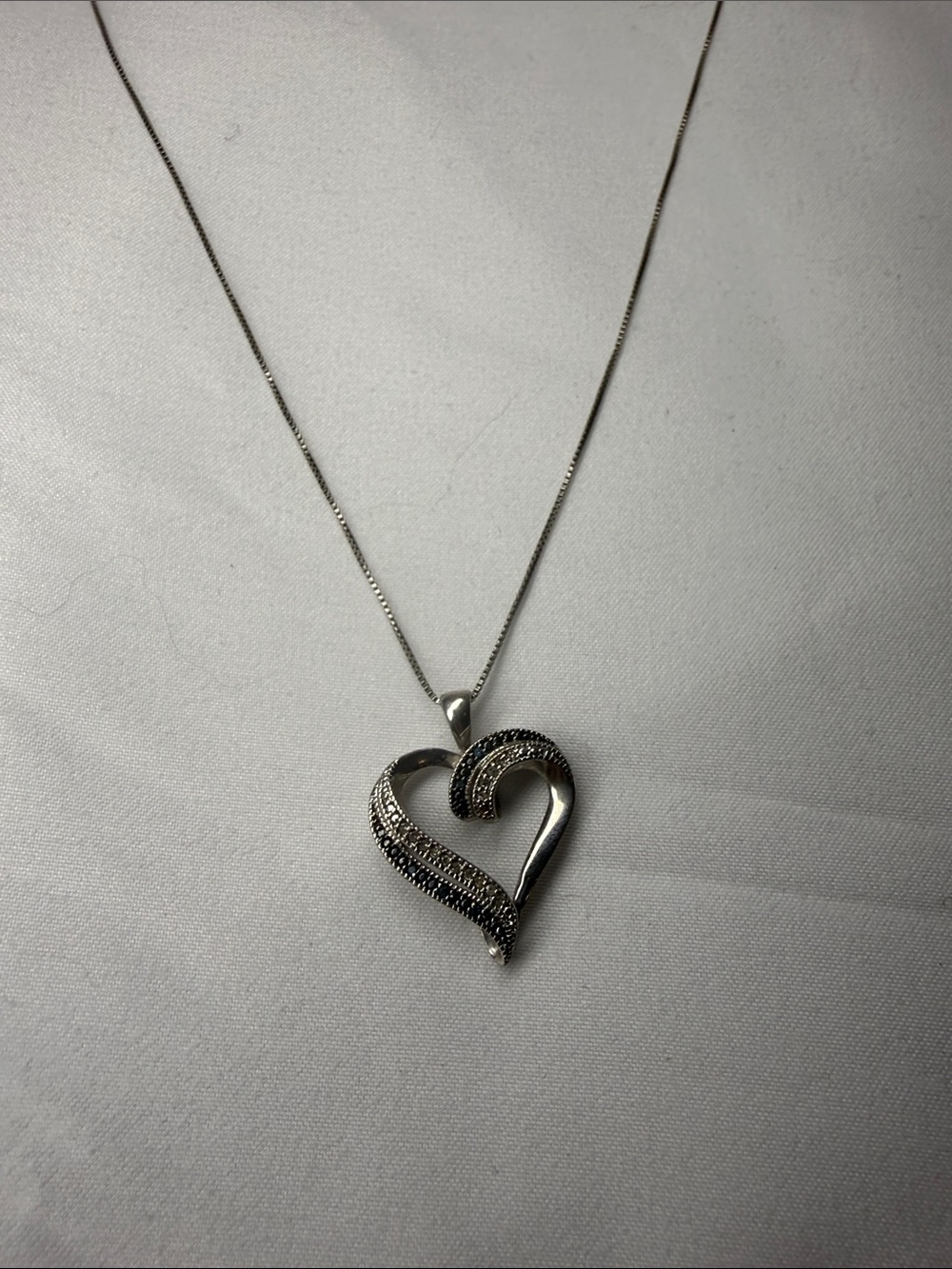 Sterling Silver 925 SUN Heart Necklace Pendant 22 inch Chain Blue Stones